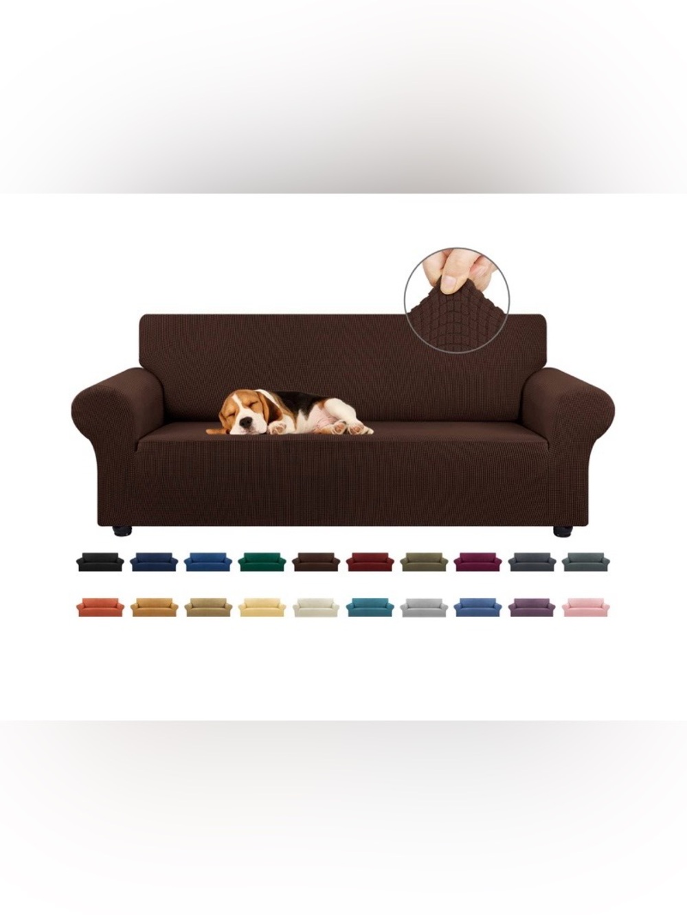 Stretch Sofa Textured Slipcover 3-Cushion Kid & Pet-Friendly - Chocolate Brown